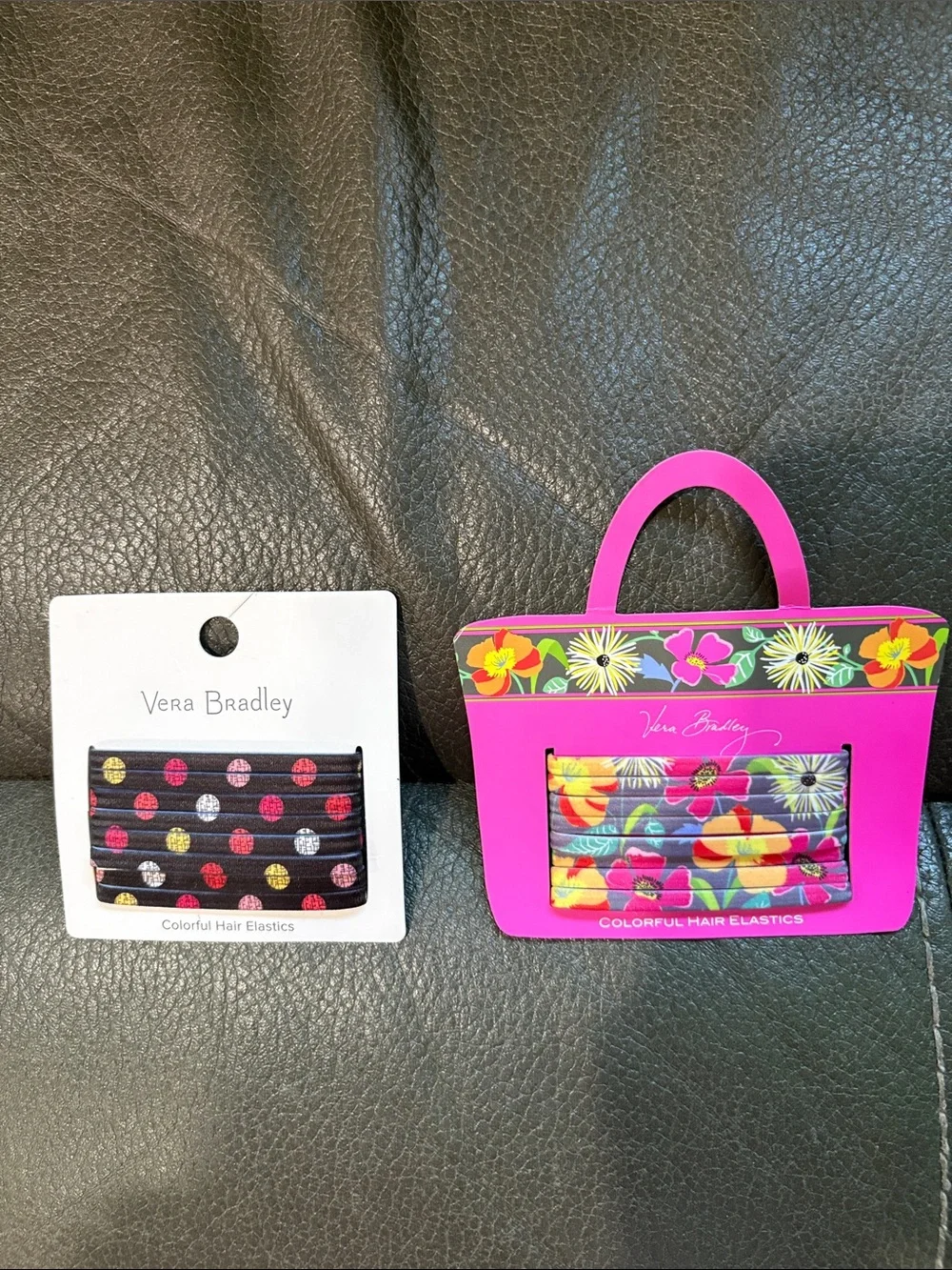Vera Bradley set of two colorful hair elastics in Havana dots and jazzy blooms